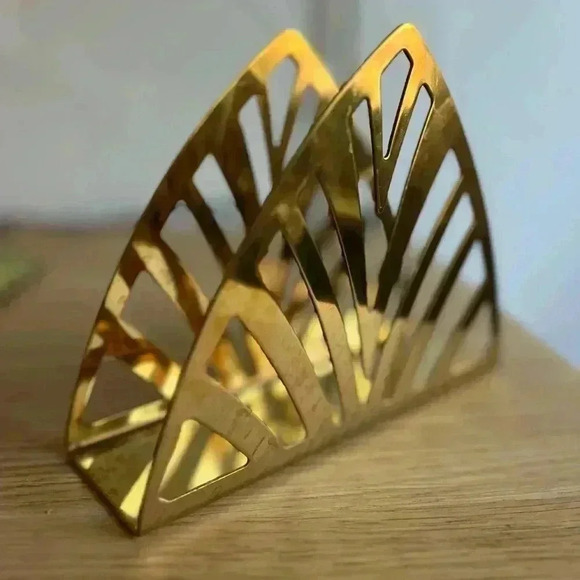 IKEA TILLSTÄLLNING Napkin holder, brass color/ gold Brass Art Deco Triangle - Picture 11 of 11